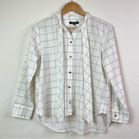 Madewell Flannel Tie-Neck Button Down Shirt in Windowpane K0191 Size Small New - Picture 3 of 16